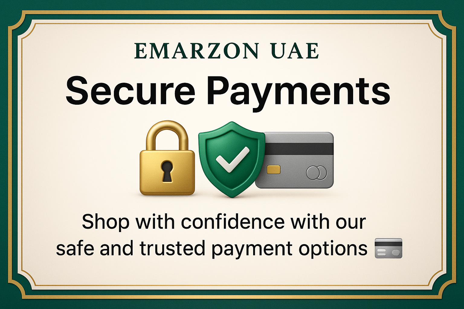 Emarzon uae 
Secure Payments
Shop with confidence with our safe and trusted payment options. 🔒💳
need with complete border with good color combination pic